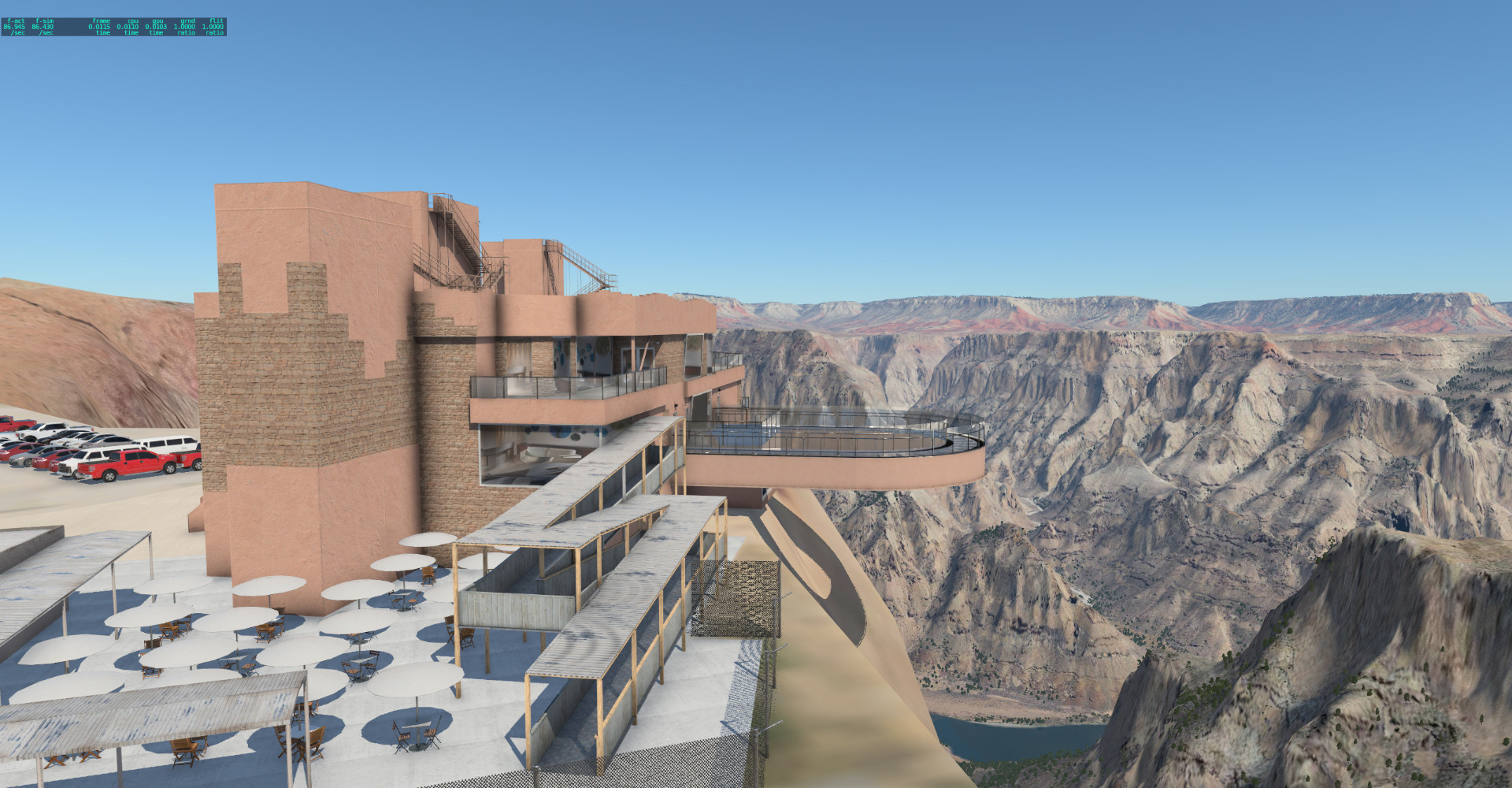 aerial view of the Telluride airport terminal beside a canyon for Telluride Regional Airport (1G4) by X-Codr Designs in X-Plane