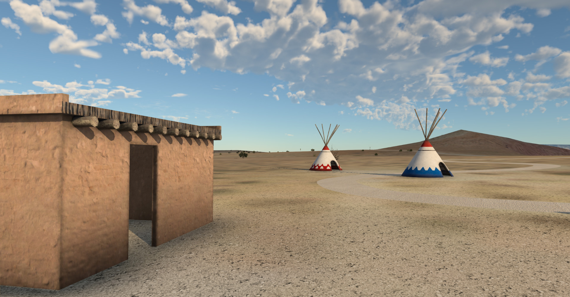 tipis beside a desert airport building for Telluride Regional Airport (1G4) by X-Codr Designs in X-Plane