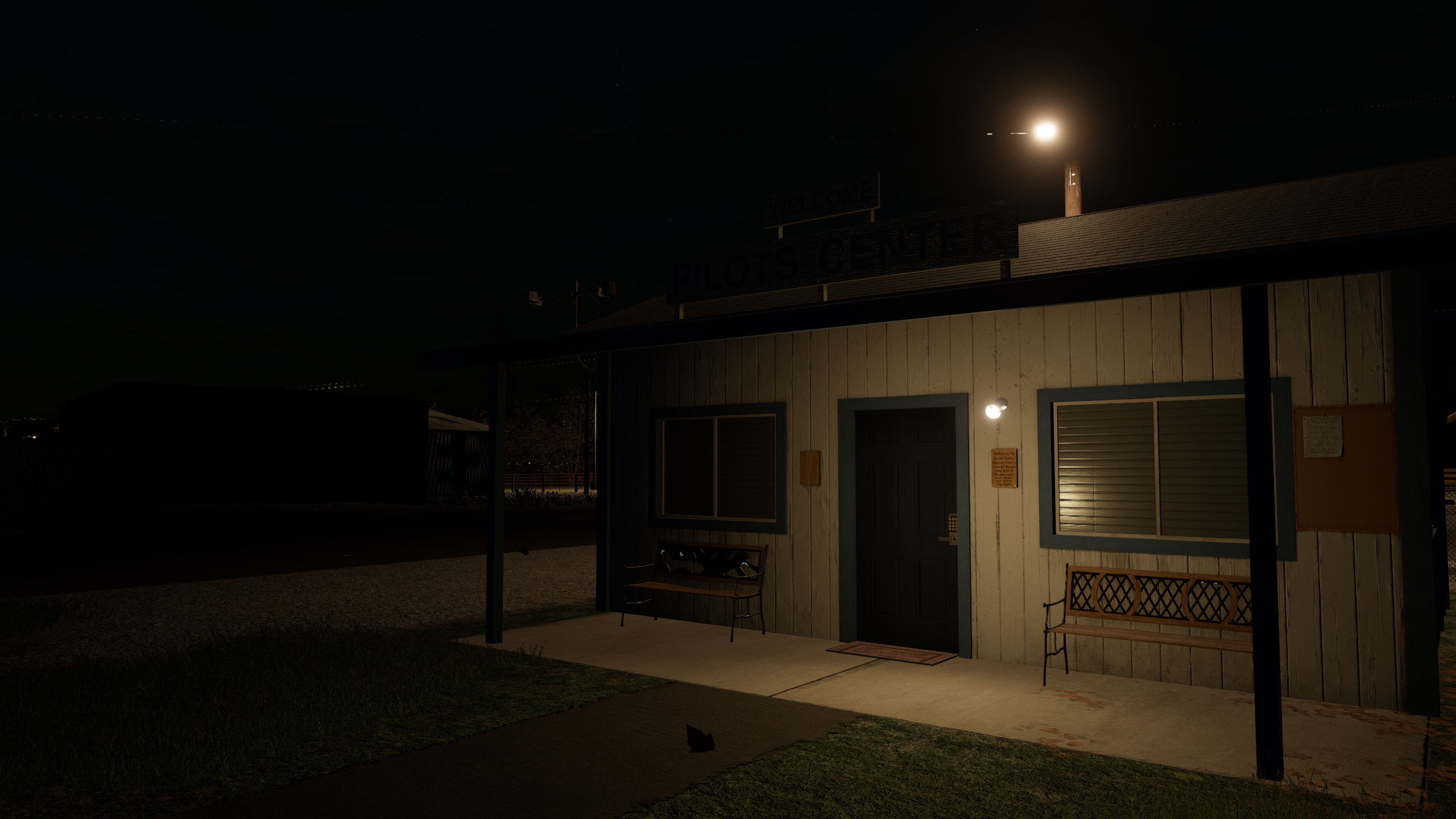 airport building illuminated at night for Scott Valley Airport (A30) by X-Codr Designs in X-Plane