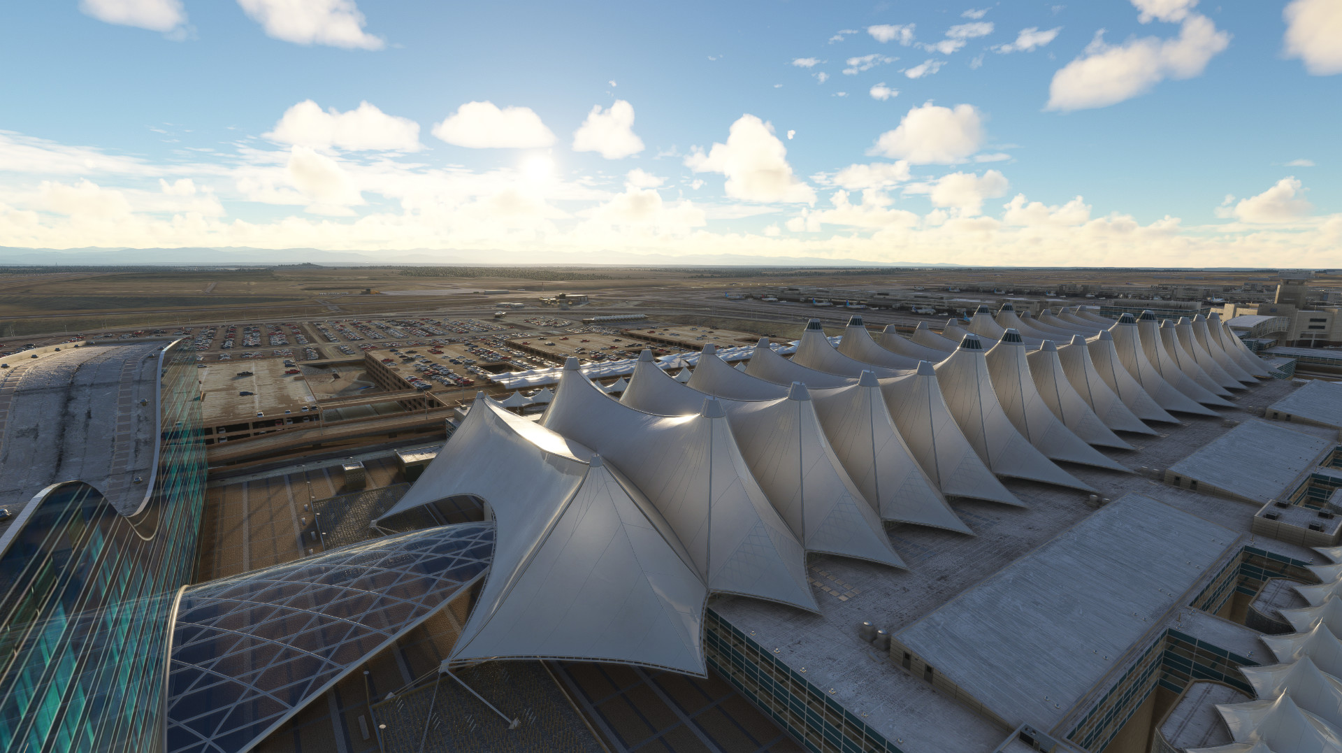 Arial view of the Jeppesen Terminal at KDEN - Denver International Airport in MSFS