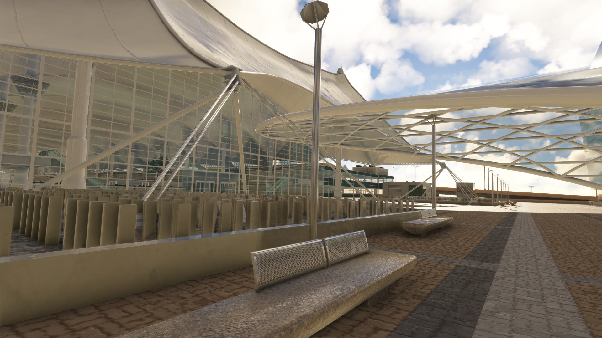 glass terminal roof and elevated walkway for Denver International Airport (KDEN) by X-Codr Designs in MSFS
