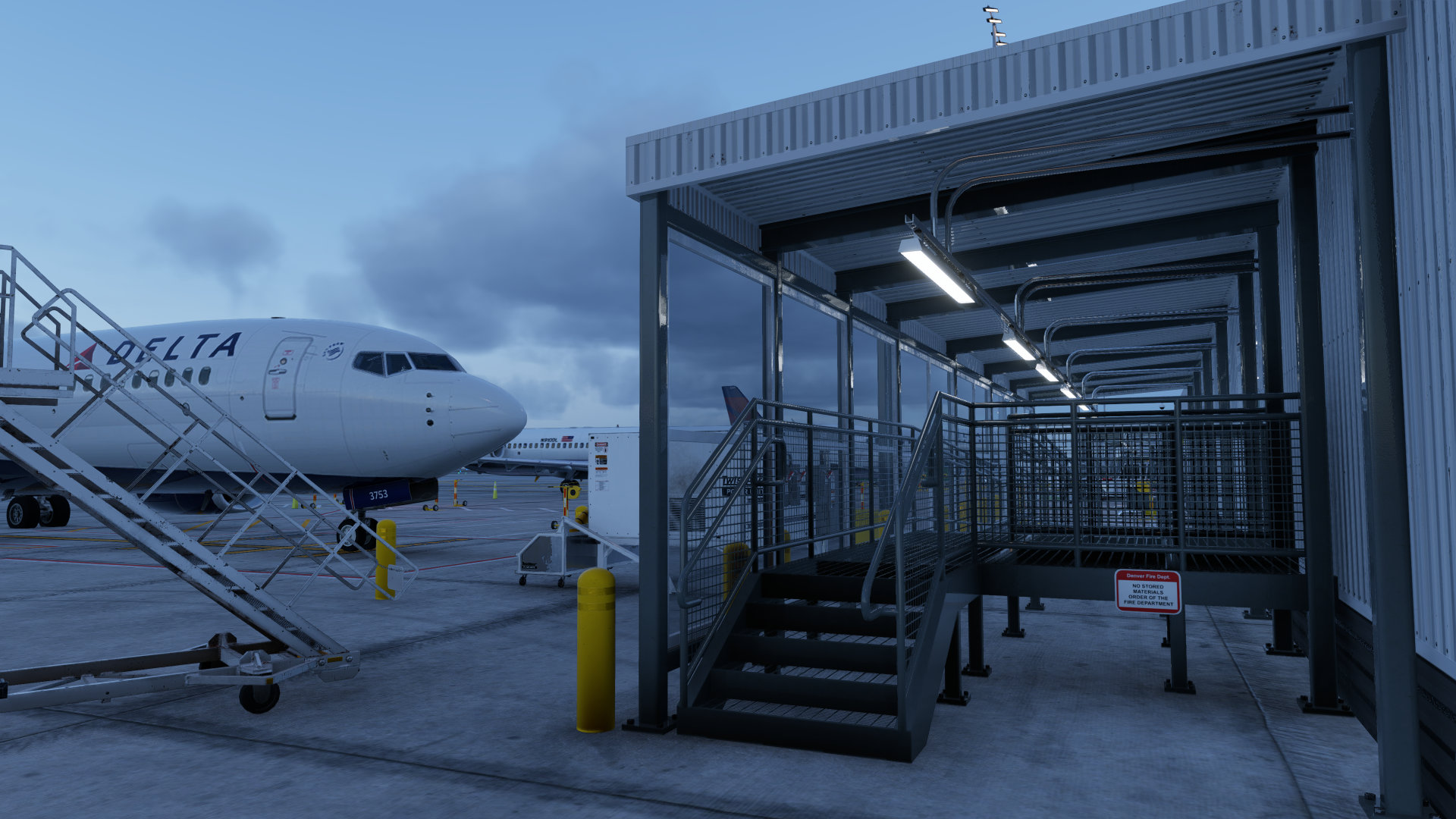 KDEN jet bridge beside a parked aircraft for Denver International Airport (KDEN) by X-Codr Designs in X-Plane