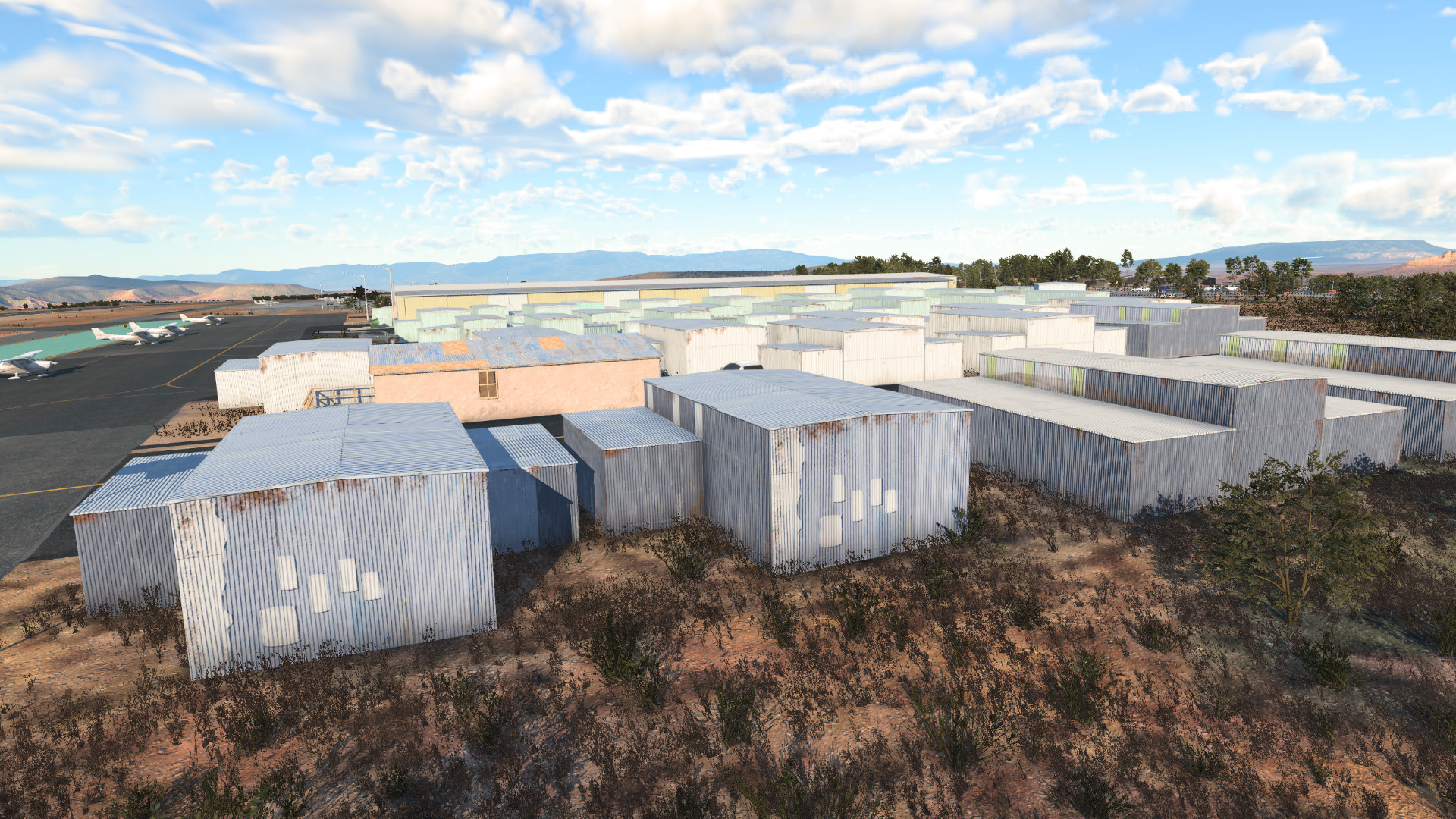 Sedona Airport hangar with a small aircraft for Sedona Airport (KSEZ) by X-Codr Designs in X-Plane