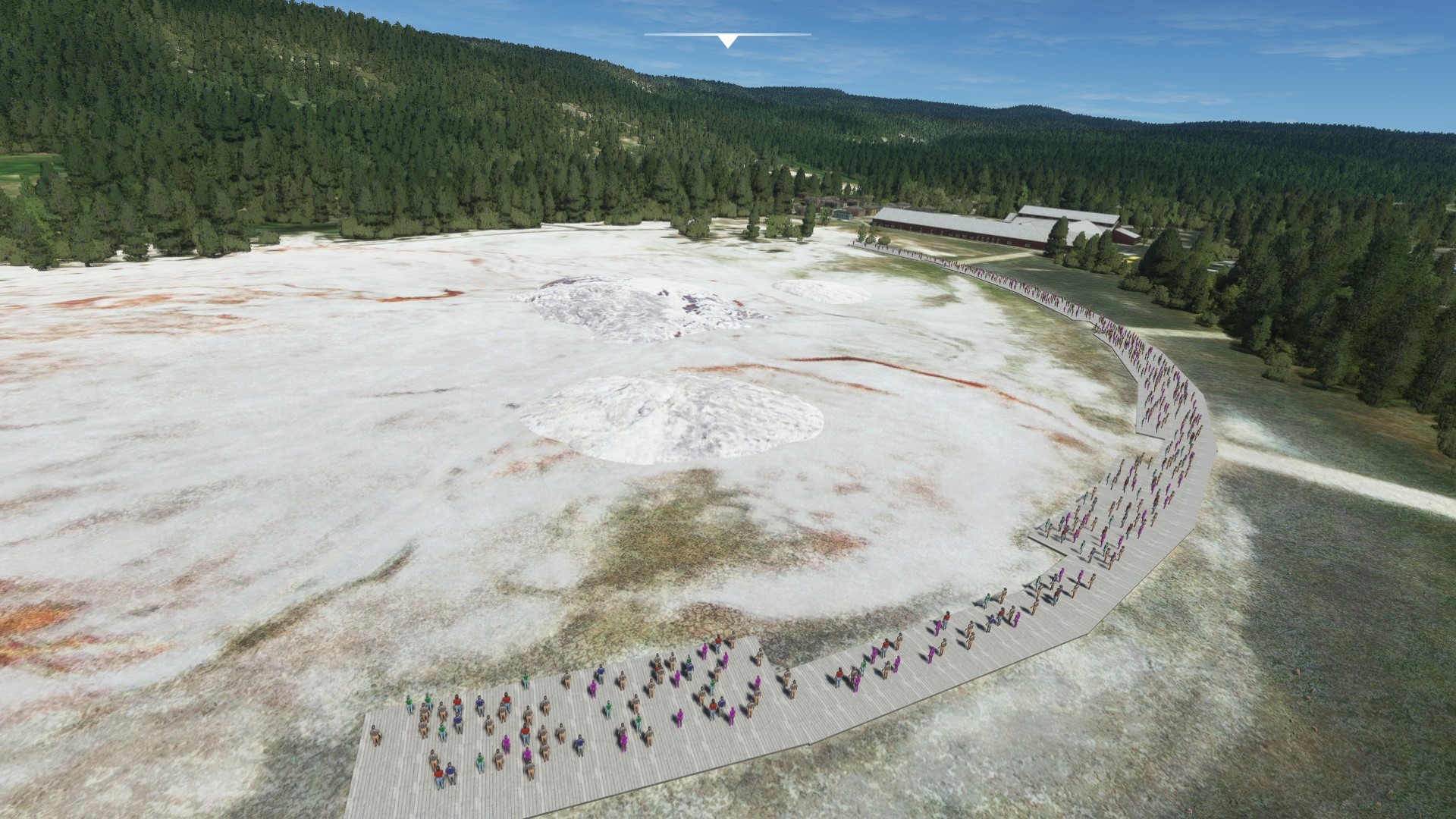 aerial view of a snowy Yellowstone geothermal basin for West Yellowstone Airport (KWYS) by X-Codr Designs in MSFS