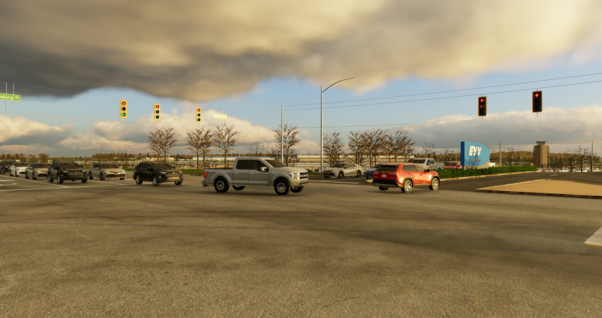 airport traffic moving across a marked apron for Living Scenery Technology by X-Codr Designs in X-Plane